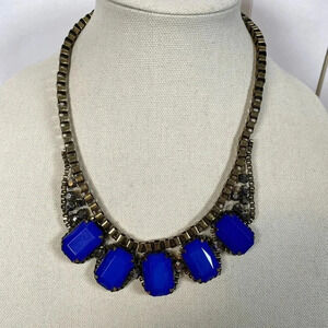 Elegant Blue Statement Necklace with antiques brass findings finish